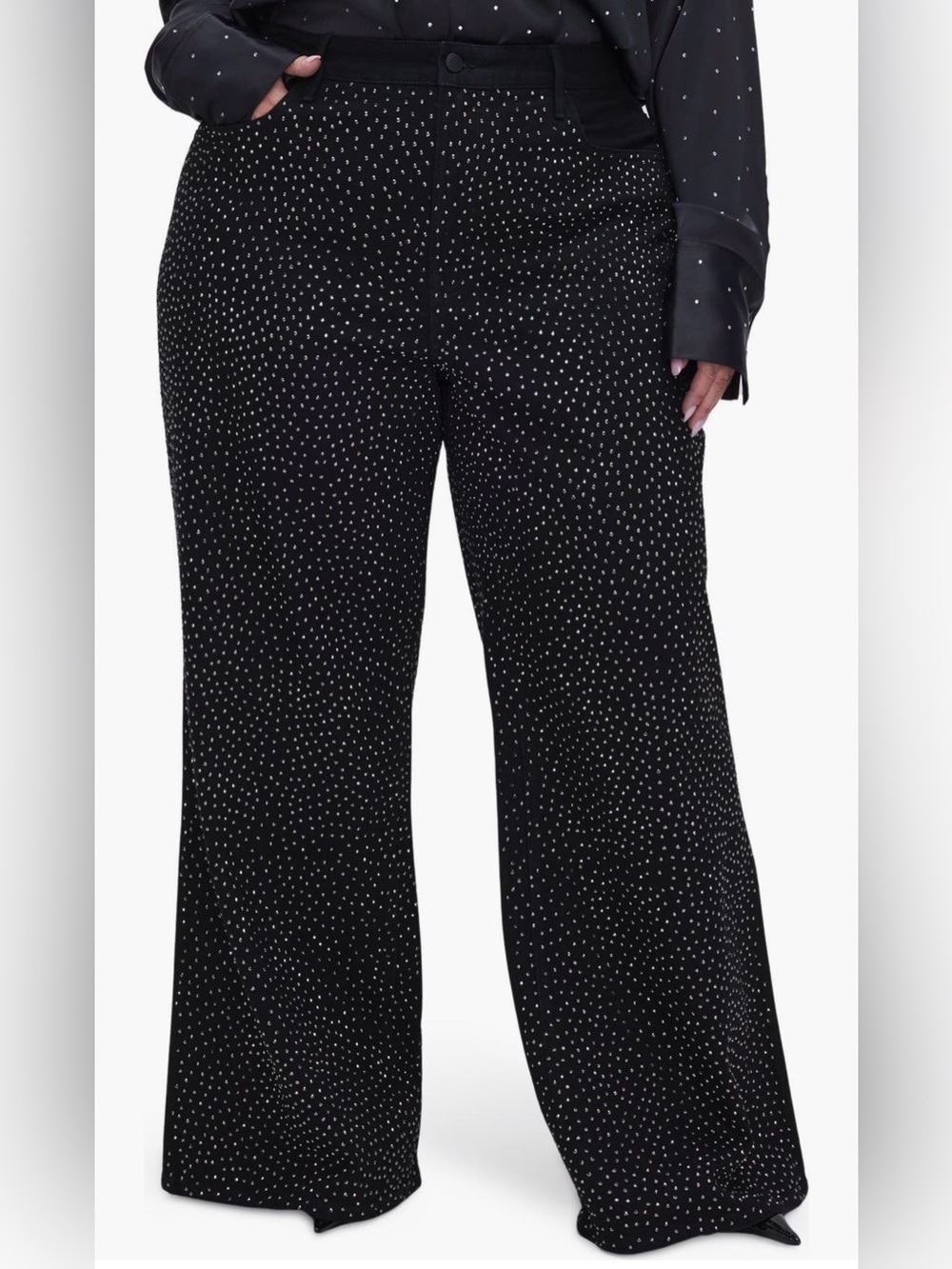Good American Good Ease Rhinestone Wide Leg Jeans nwt 20